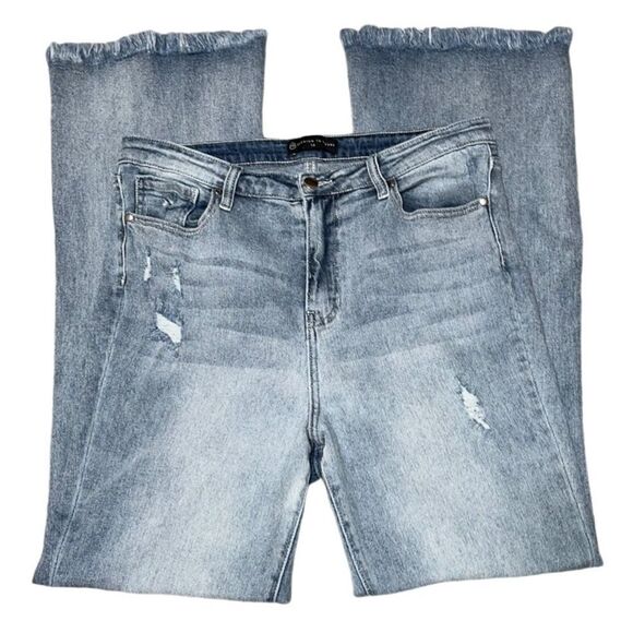 FTF High-Rise Destructed Raw Hem Light Wash Flare Jeans - Picture 1 of 13